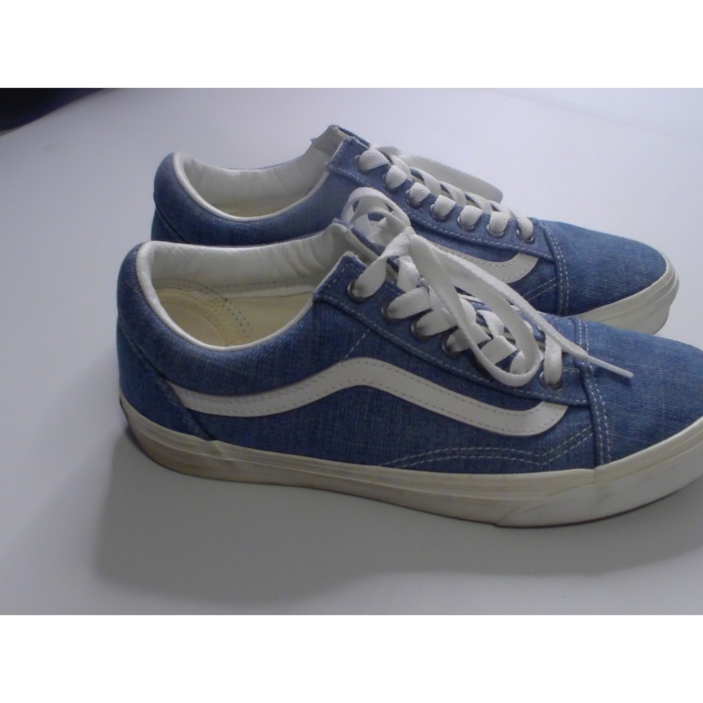 Vans Old Skool Blue Denim Textile Low Top Skate Shoes Mens 6.5 Womens 8‎ - Picture 2 of 5